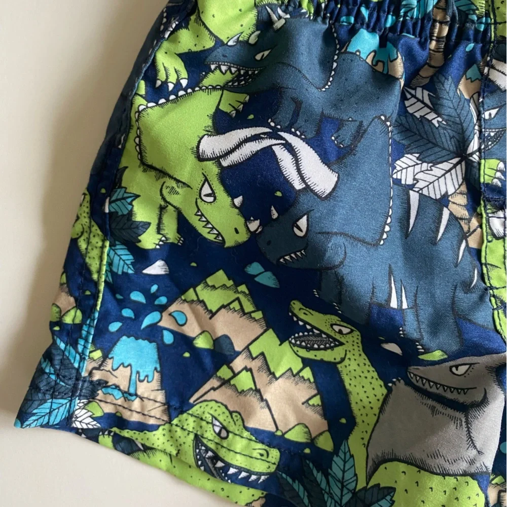 1989 Place Neon Green Dinosaur Lightweight Swim Trunks 6-9 Months - Picture 7 of 10